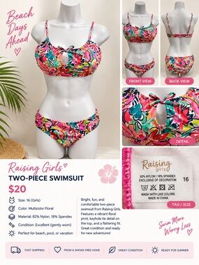 Multicolor Floral Two-Piece Bikini - Pink/Teal